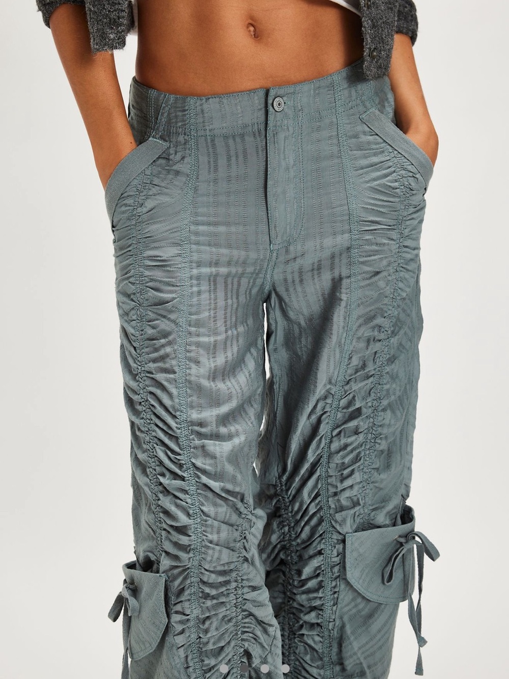 We The Free Scorpio Shirred Cargo Pants - Dusty Blue - Picture 2 of 12